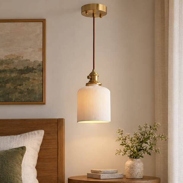 RoyaleGlow Japandi White Ceramic Pendant Light - Minimalist Hanging Lamp