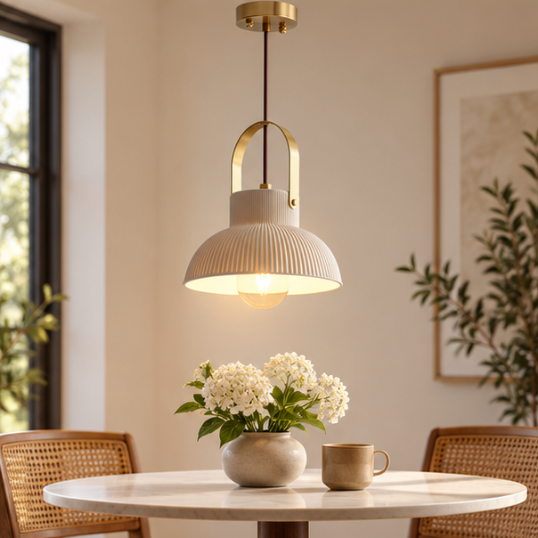 RoyaleGlow Japandi White Ceramic Pendant Light - Minimalist Hanging Lamp