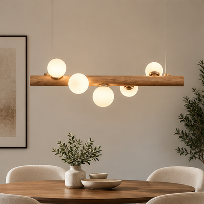 RoyaleGlow Modern Linear Pendant Light - Walnut Wood Glass Island Chandelier