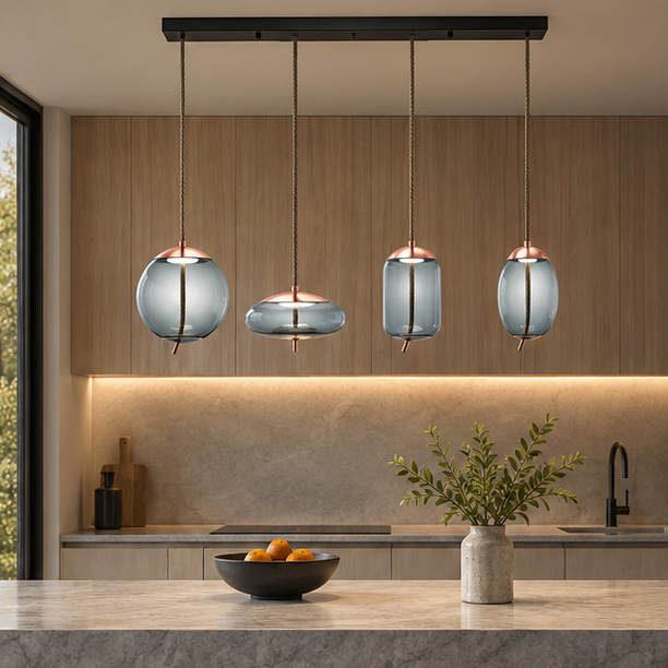 LuxRoyale Modern Glass Pendant Light - Adjustable Rope Hanging Lamp For Living Room