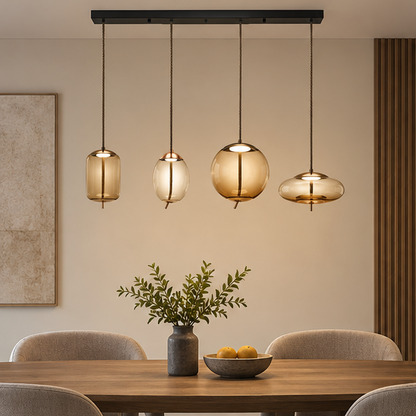 LuxRoyale Modern Glass Pendant Light - Adjustable Rope Hanging Lamp For Living Room