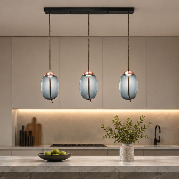 LuxRoyale Modern Glass Pendant Light - Adjustable Rope Hanging Lamp For Living Room