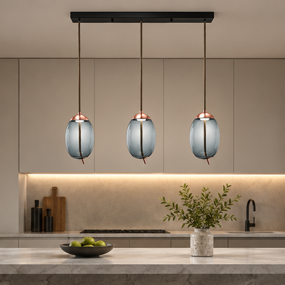 LuxRoyale Modern Glass Pendant Light - Adjustable Rope Hanging Lamp For Living Room