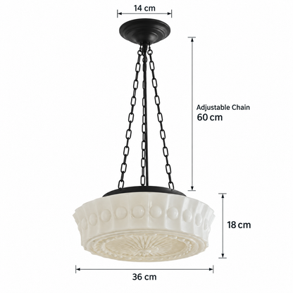 RoyaleGlow Embossed Glass Pendant Light - Vintage Hanging Ceiling Fixture