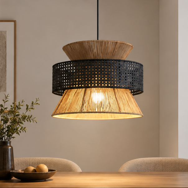 LuxRoyale Woven Rattan Pendant Light - Coastal Hanging Lamp for Dining, Kitchen Island