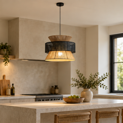 LuxRoyale Woven Rattan Pendant Light - Coastal Hanging Lamp for Dining, Kitchen Island