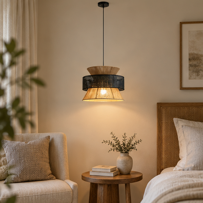 LuxRoyale Woven Rattan Pendant Light - Coastal Hanging Lamp for Dining, Kitchen Island
