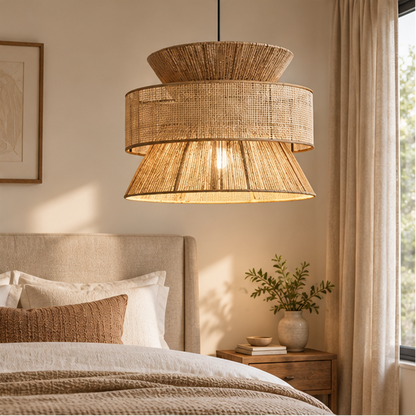 LuxRoyale Woven Rattan Pendant Light - Coastal Hanging Lamp for Dining, Kitchen Island