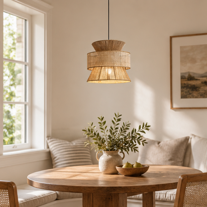 LuxRoyale Woven Rattan Pendant Light - Coastal Hanging Lamp for Dining, Kitchen Island