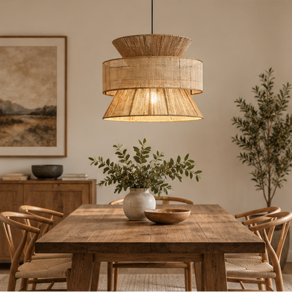 LuxRoyale Woven Rattan Pendant Light - Coastal Hanging Lamp for Dining, Kitchen Island