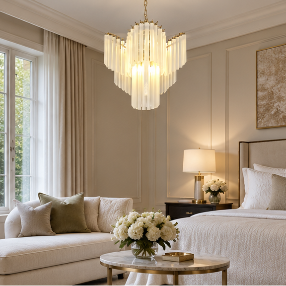 Royelux Modern Cascading Frosted Glass Chandelier - Luxury Living Room Hanging Light