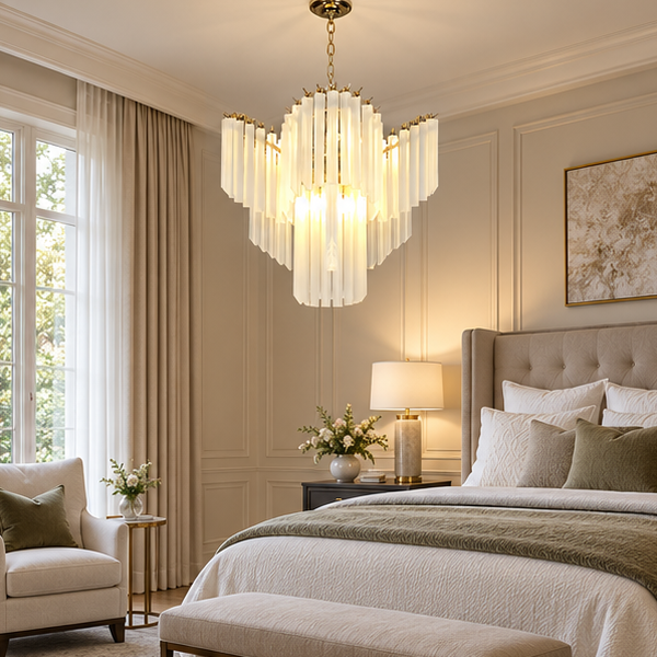 Royelux Modern Cascading Frosted Glass Chandelier - Luxury Living Room Hanging Light