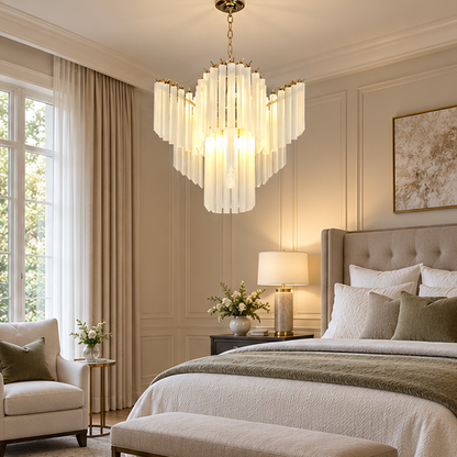 Royelux Modern Cascading Frosted Glass Chandelier - Luxury Living Room Hanging Light