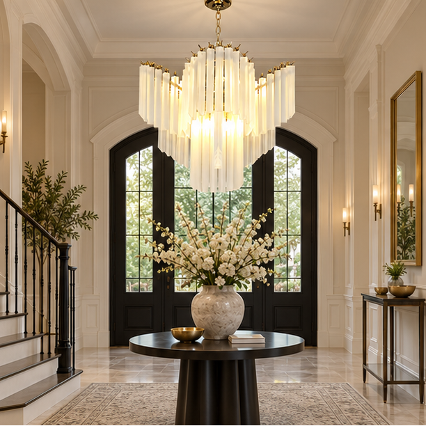 Royelux Modern Cascading Frosted Glass Chandelier - Luxury Living Room Hanging Light