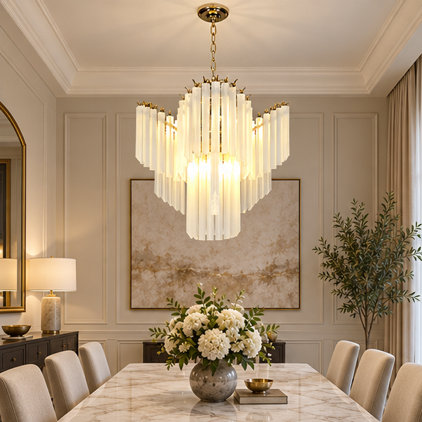 Royelux Modern Cascading Frosted Glass Chandelier - Luxury Living Room Hanging Light