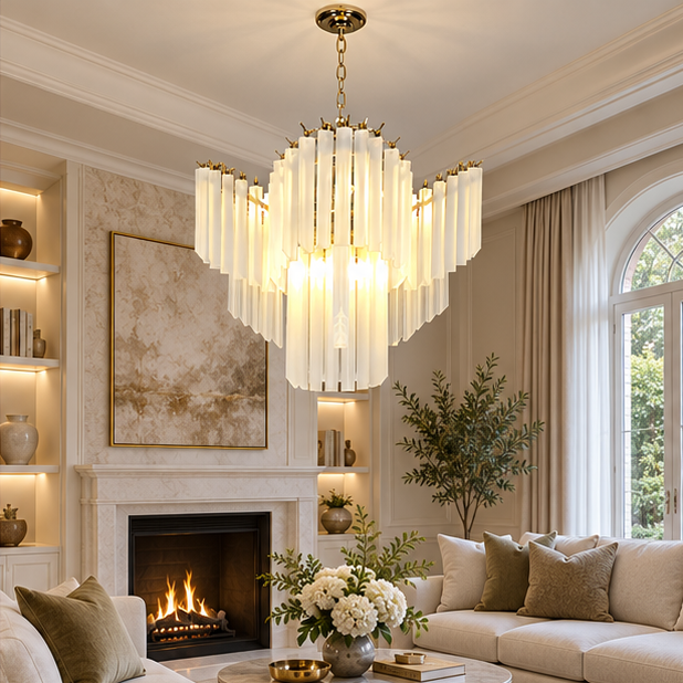 Royelux Modern Cascading Frosted Glass Chandelier - Luxury Living Room Hanging Light