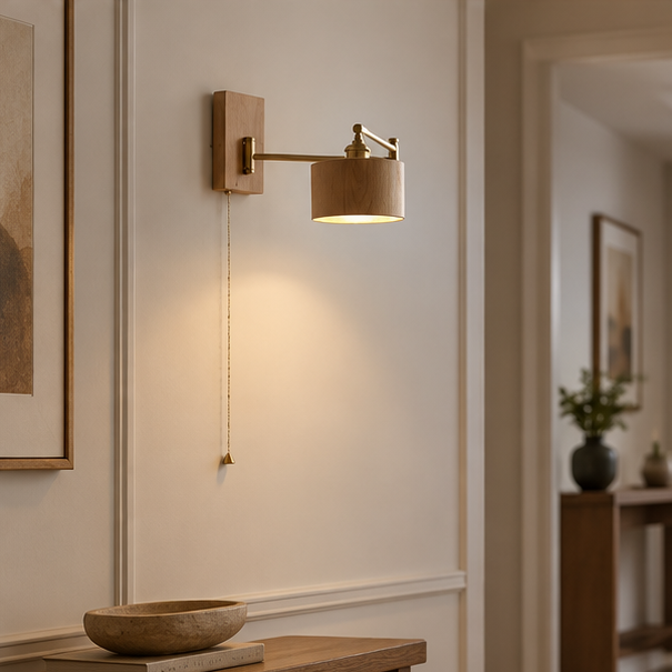 Royelux Wooden Swing Arm Wall Lamp - Modern Adjustable  Reading Light
