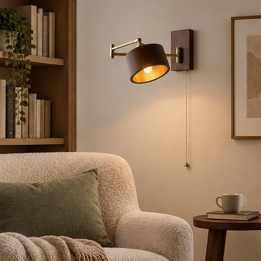 Royelux Wooden Swing Arm Wall Lamp - Modern Adjustable Reading Light - Royale Basic