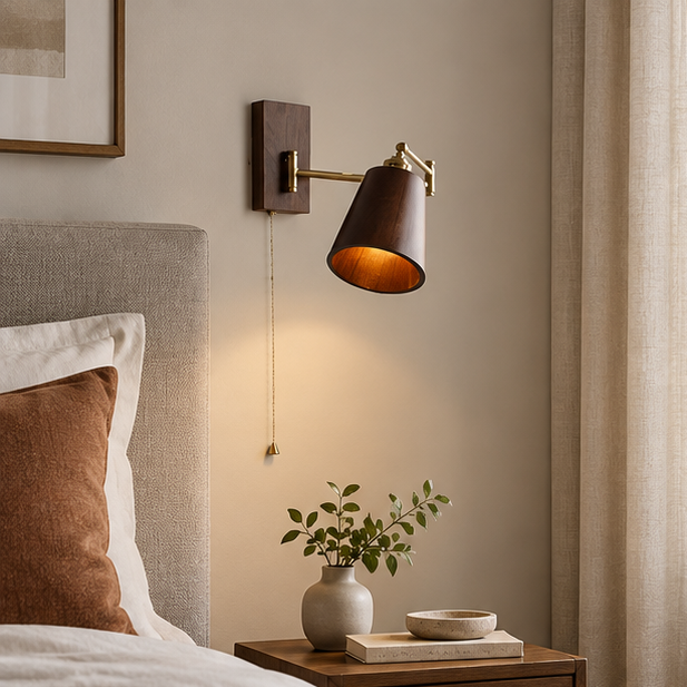 Royelux Wooden Swing Arm Wall Lamp - Modern Adjustable  Reading Light