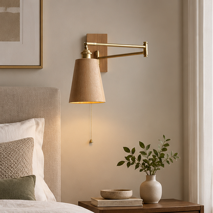 Royelux Wooden Swing Arm Wall Lamp - Modern Adjustable  Reading Light