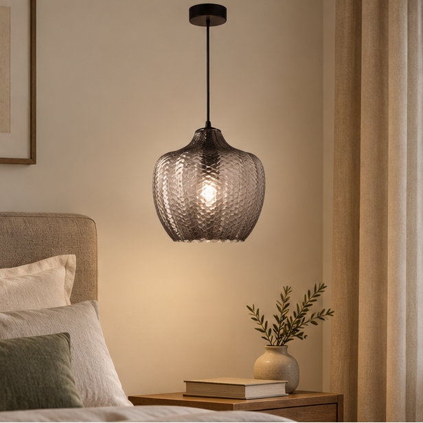 Royelux Amber Glass Pendant Light - Textured Hanging Ceiling Lamp