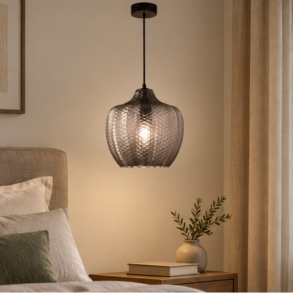 Royelux Amber Glass Pendant Light - Textured Hanging Ceiling Lamp