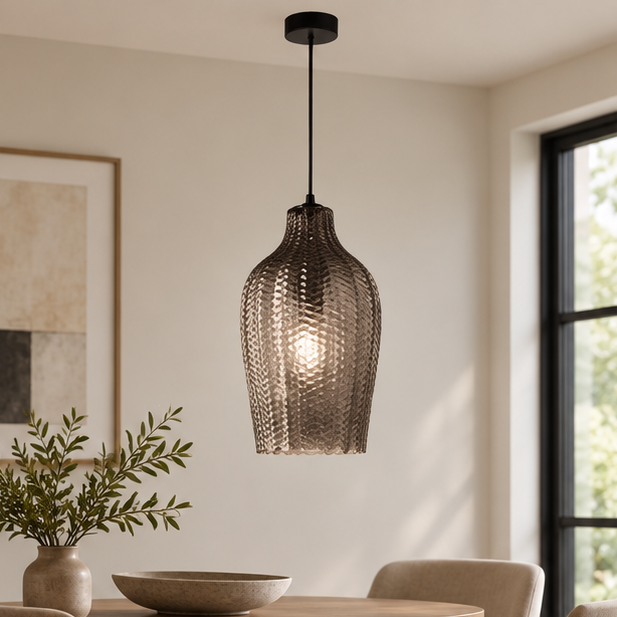 Royelux Amber Glass Pendant Light - Textured Hanging Ceiling Lamp