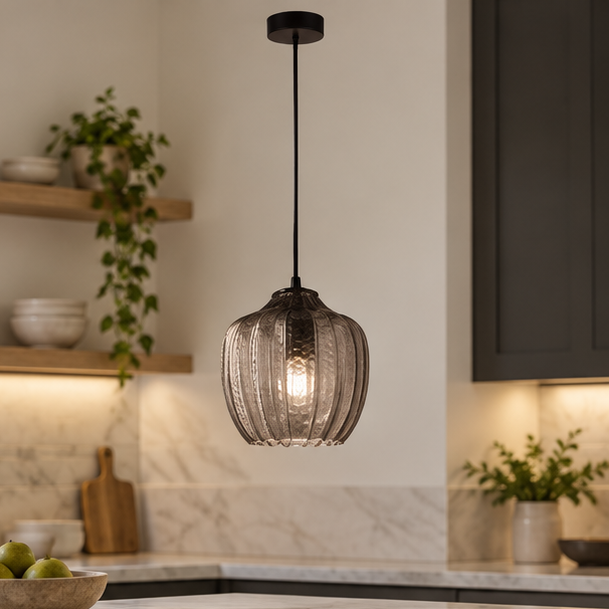 Royelux Amber Glass Pendant Light - Textured Hanging Ceiling Lamp