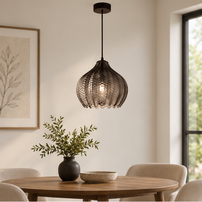 Royelux Amber Glass Pendant Light - Textured Hanging Ceiling Lamp