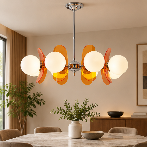 RoyaleGlow Italian Retro Glass And Metal Chandelier Vintage Pendant Light