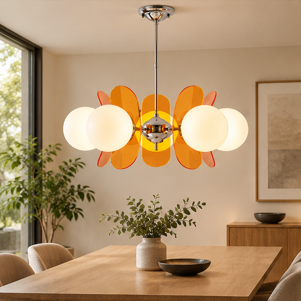 RoyaleGlow Italian Retro Glass And Metal Chandelier Vintage Pendant Light