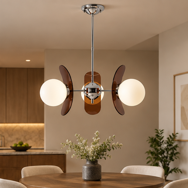 RoyaleGlow Italian Retro Glass And Metal Chandelier Vintage Pendant Light