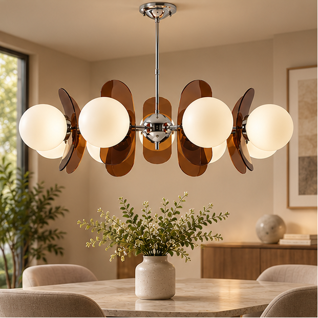 RoyaleGlow Italian Retro Glass And Metal Chandelier Vintage Pendant Light