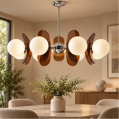 RoyaleGlow Italian Retro Glass And Metal Chandelier Vintage Pendant Light