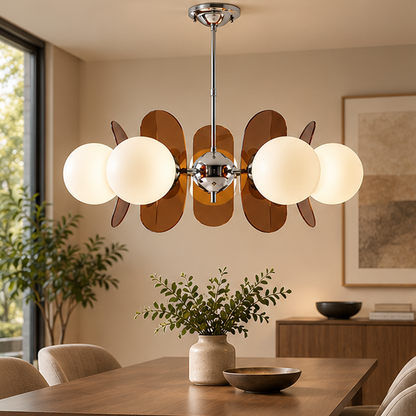 RoyaleGlow Italian Retro Glass And Metal Chandelier Vintage Pendant Light