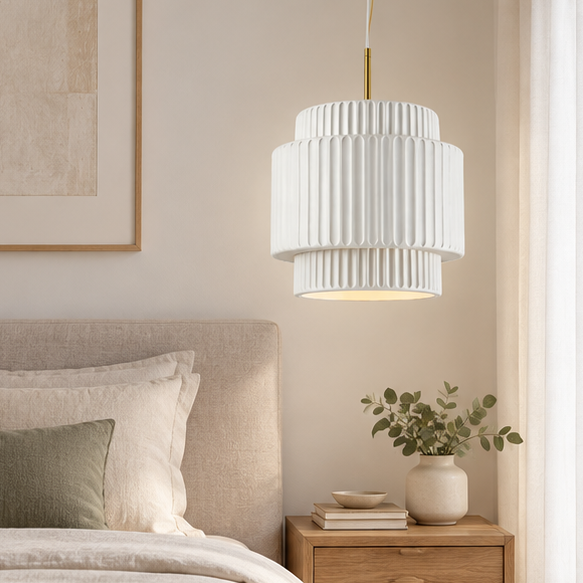 Royelux Modern Ribbed Green Resin Pendant Light - Hanging Lamp For Dining Room