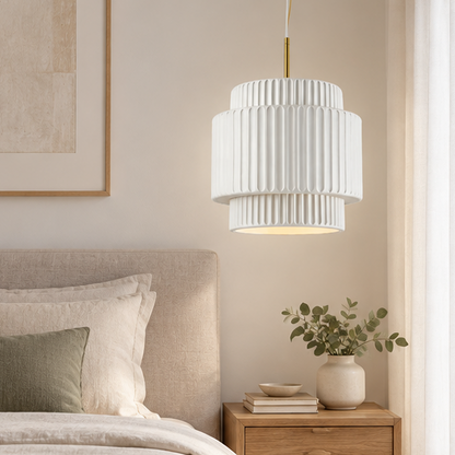 Royelux Modern Ribbed Green Resin Pendant Light - Hanging Lamp For Dining Room