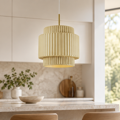 Royelux Modern Ribbed Green Resin Pendant Light - Hanging Lamp For Dining Room