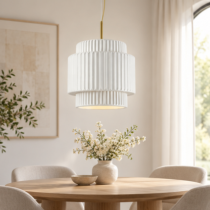 Royelux Modern Ribbed Green Resin Pendant Light - Hanging Lamp For Dining Room