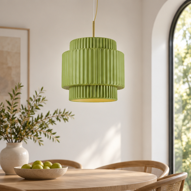 Royelux Modern Ribbed Green Resin Pendant Light - Hanging Lamp For Dining Room