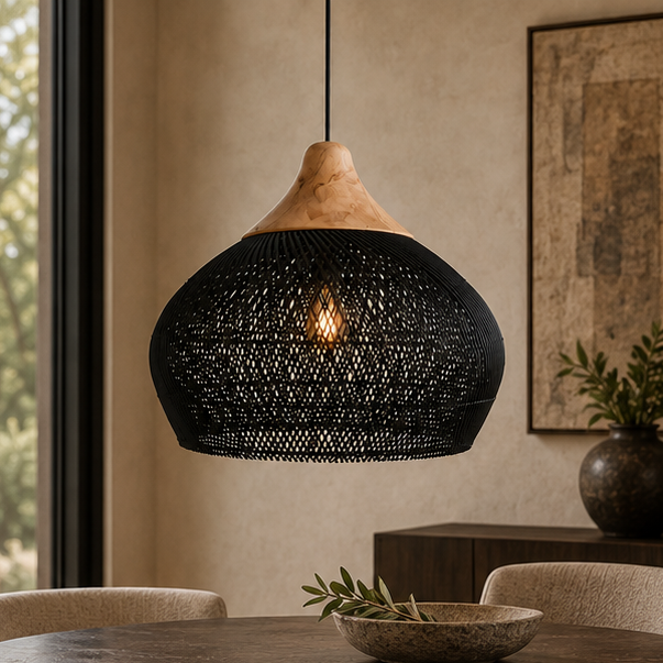 RoyaleGlow Woven Rattan Pendant Light Natural Bamboo Hanging Lamp Fixture For Dining Room