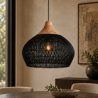 RoyaleGlow Woven Rattan Pendant Light Natural Bamboo Hanging Lamp Fixture For Dining Room