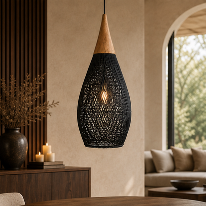 RoyaleGlow Woven Rattan Pendant Light Natural Bamboo Hanging Lamp Fixture For Dining Room