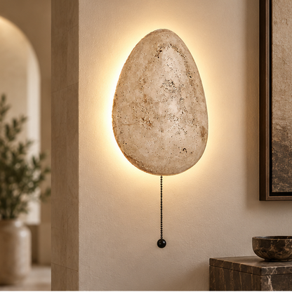 LuxRoyale Natural Travertine Stone Wall Light - Wabi Sabi LED Sconce for Living Room