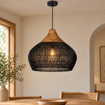 RoyaleGlow Woven Rattan Pendant Light Natural Bamboo Hanging Lamp Fixture For Dining Room