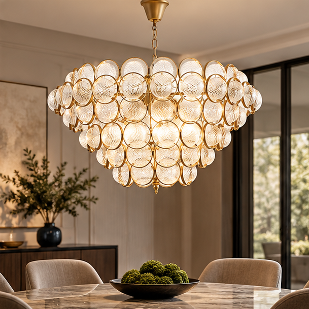 Royelux Modern Gold Glass Sphere Chandelier - Dimmable Living Room Hanging Light