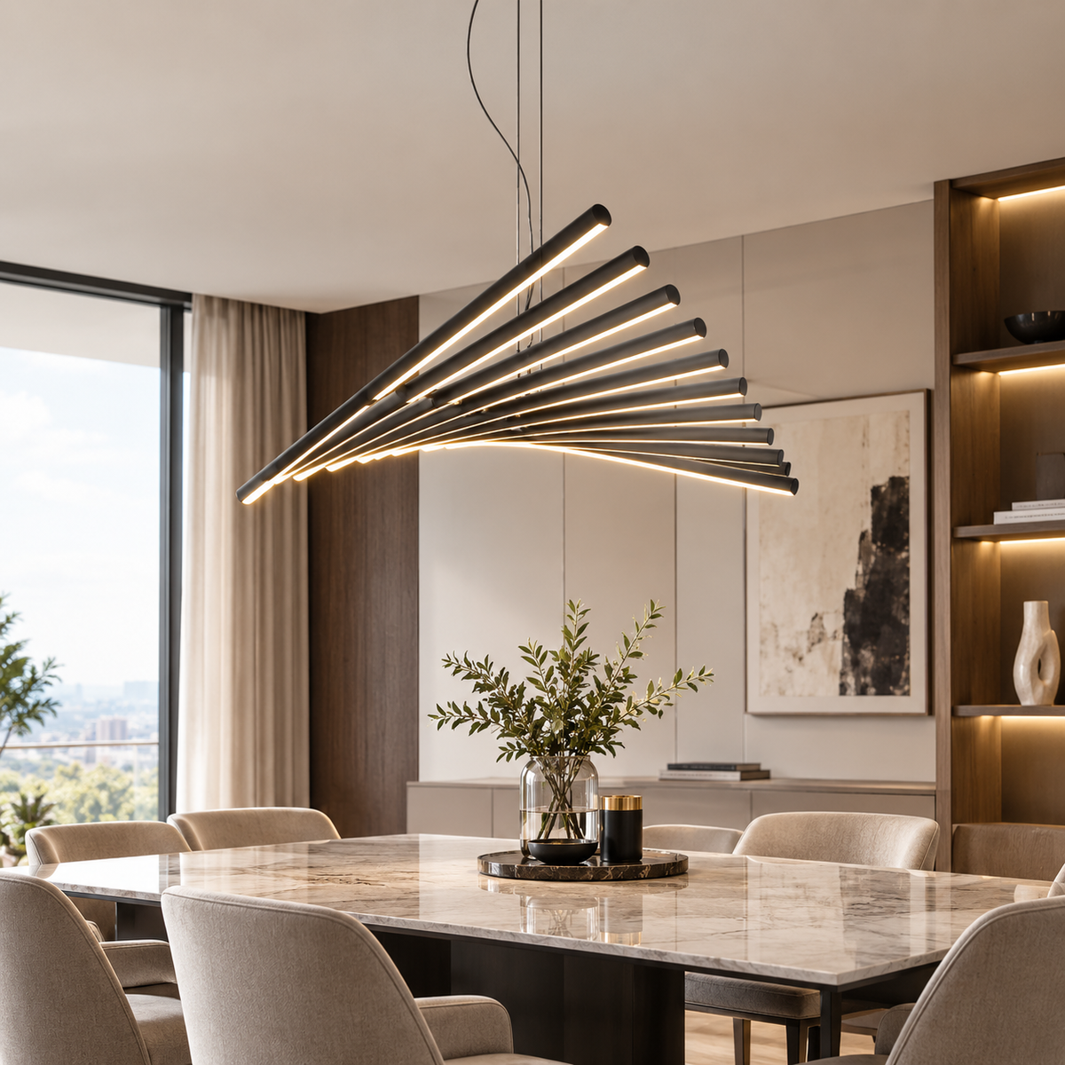 RoyaleGlow Modern LED Adjustable Wave Chandelier - Sculptural Hanging Rhythm Style Light