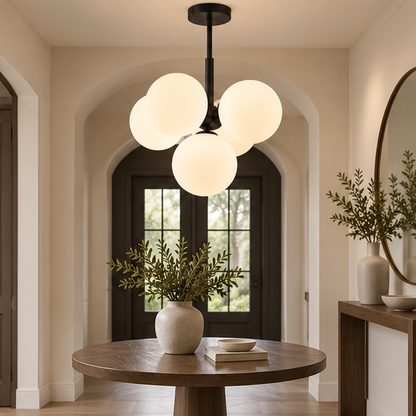 Royelux Modern Brass Globe Chandelier - Frosted Glass Hanging Ceiling Light Fixture