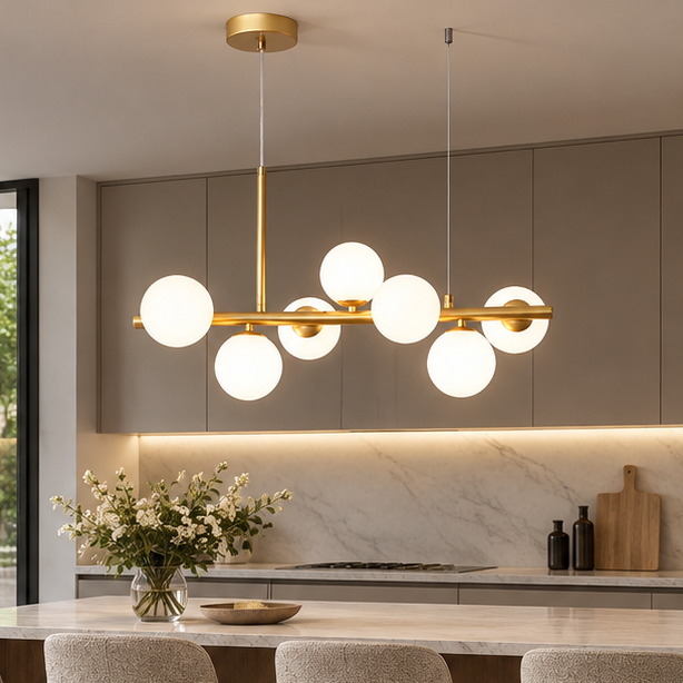 RoyaleGlow Modern Glass Globe Linear Chandelier for Living Room, Kitchen, Restaurant & Bar