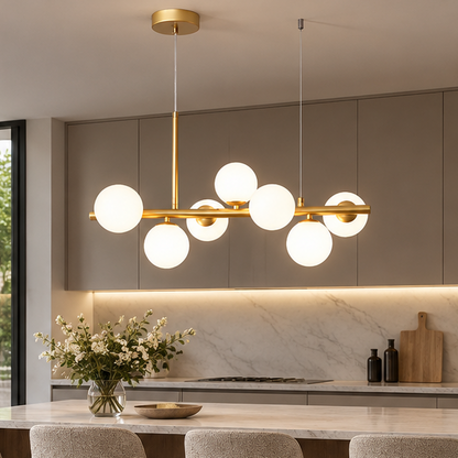 RoyaleGlow Modern Glass Globe Linear Chandelier for Living Room, Kitchen, Restaurant & Bar